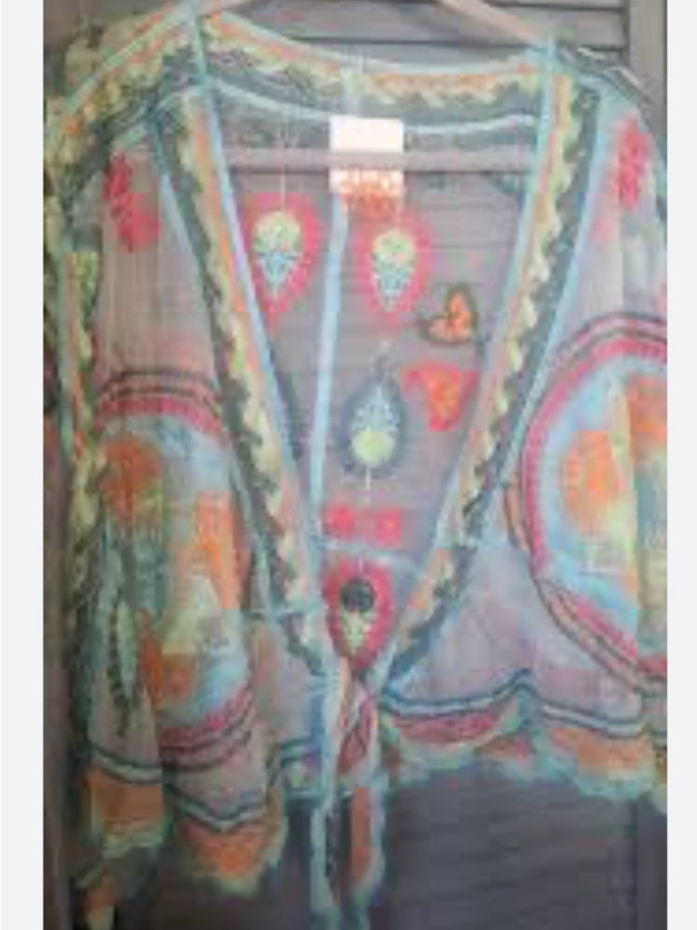 Sheer Embroidered Boho Kimono - Multi pastel Cover up